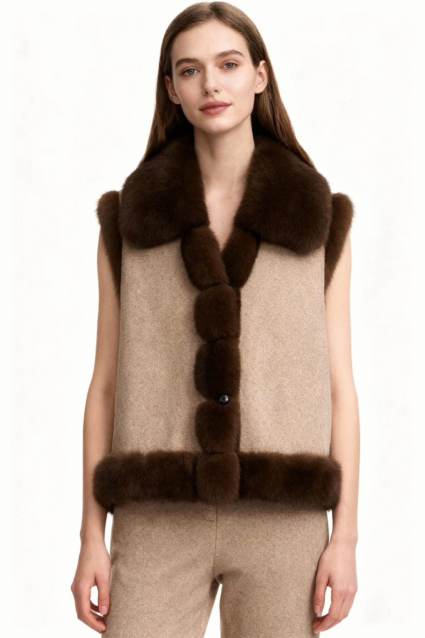 Suede Fabric Vest with Dark Faux Fur Trim – Luxe Layering Piece — image 3