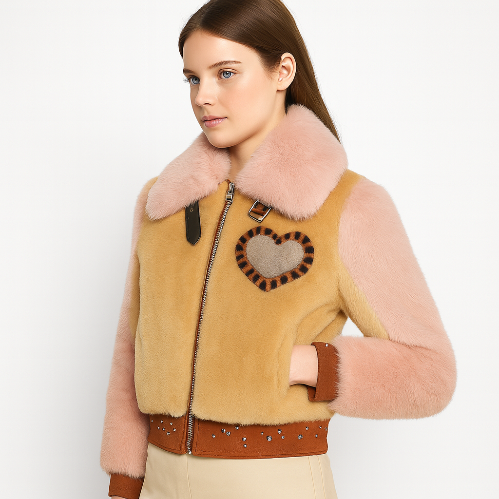 Heart Patch Faux Fur Jacket – Playful & Luxe Outerwear — image 3