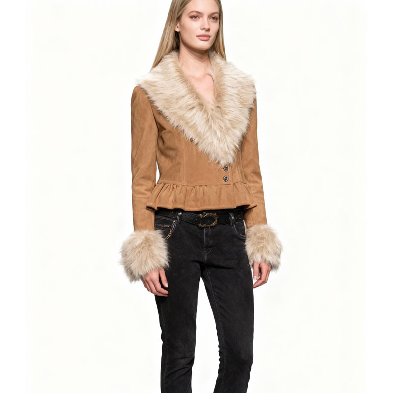Cropped Suede Jacket with Real Fox Fur Trim — image 4