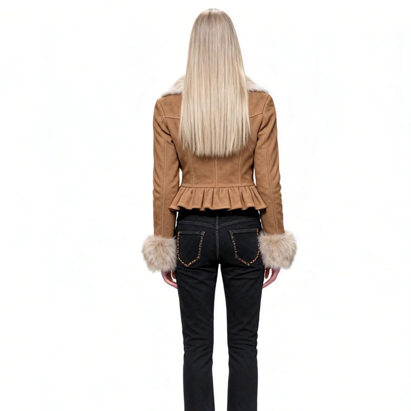Cropped Suede Jacket with Real Fox Fur Trim — image 5