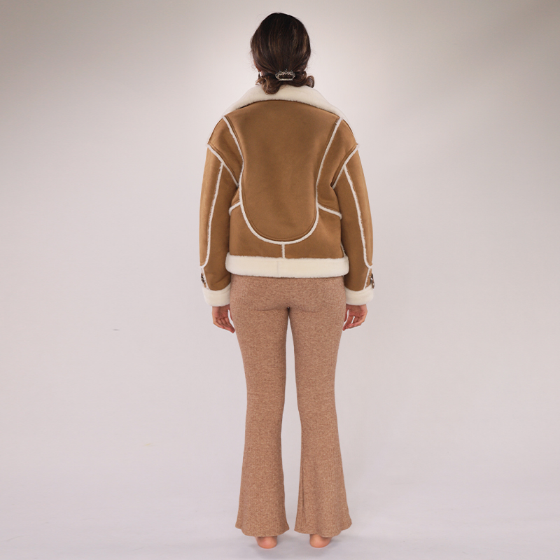 Faux Sheepskin Leather-Trimmed Women’s Jacket – Short Style — image 5