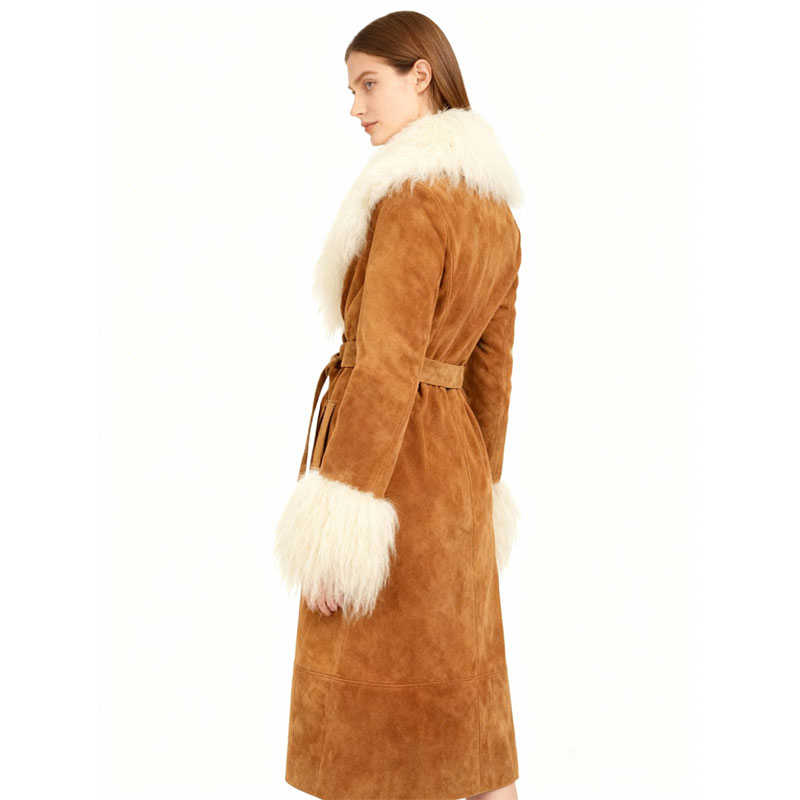 Suede Trench Coat with Real Sheepskin Fur Trim — image 3