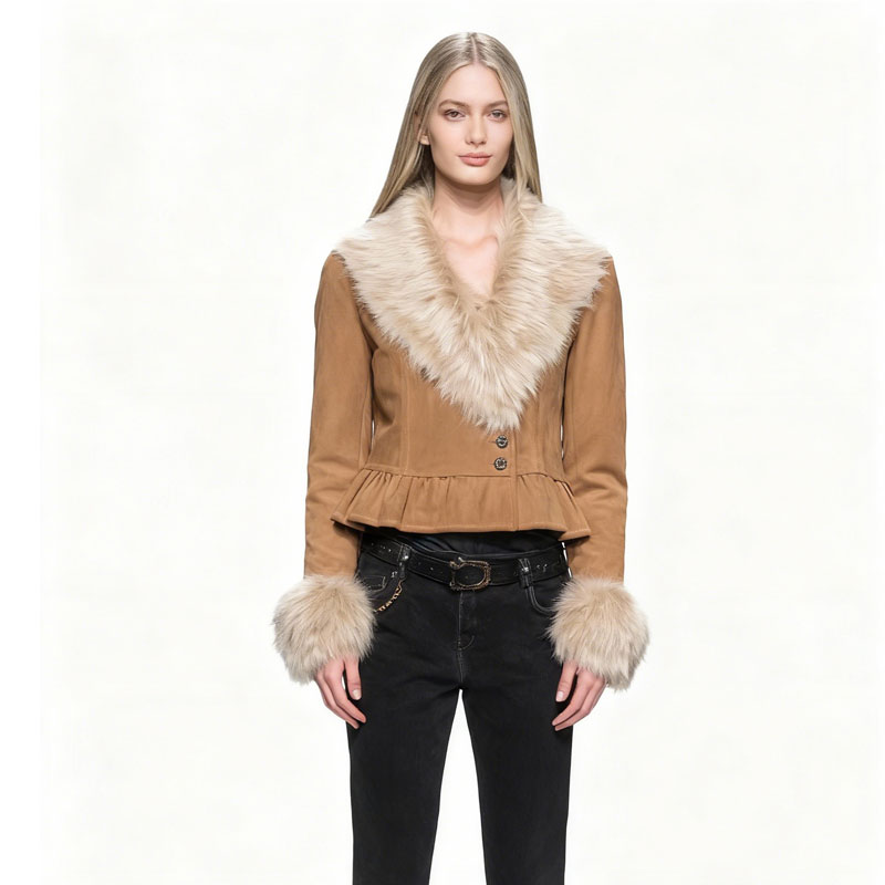 Cropped Suede Jacket with Real Fox Fur Trim — image 2