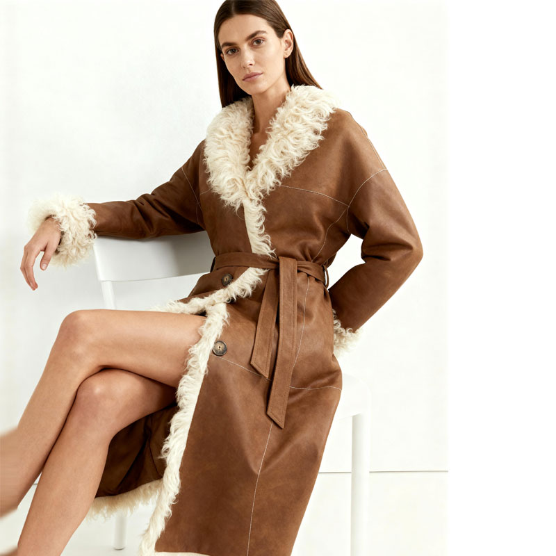 Long Shearling Robe Coat with Real Sheep Fur Trim — image 5