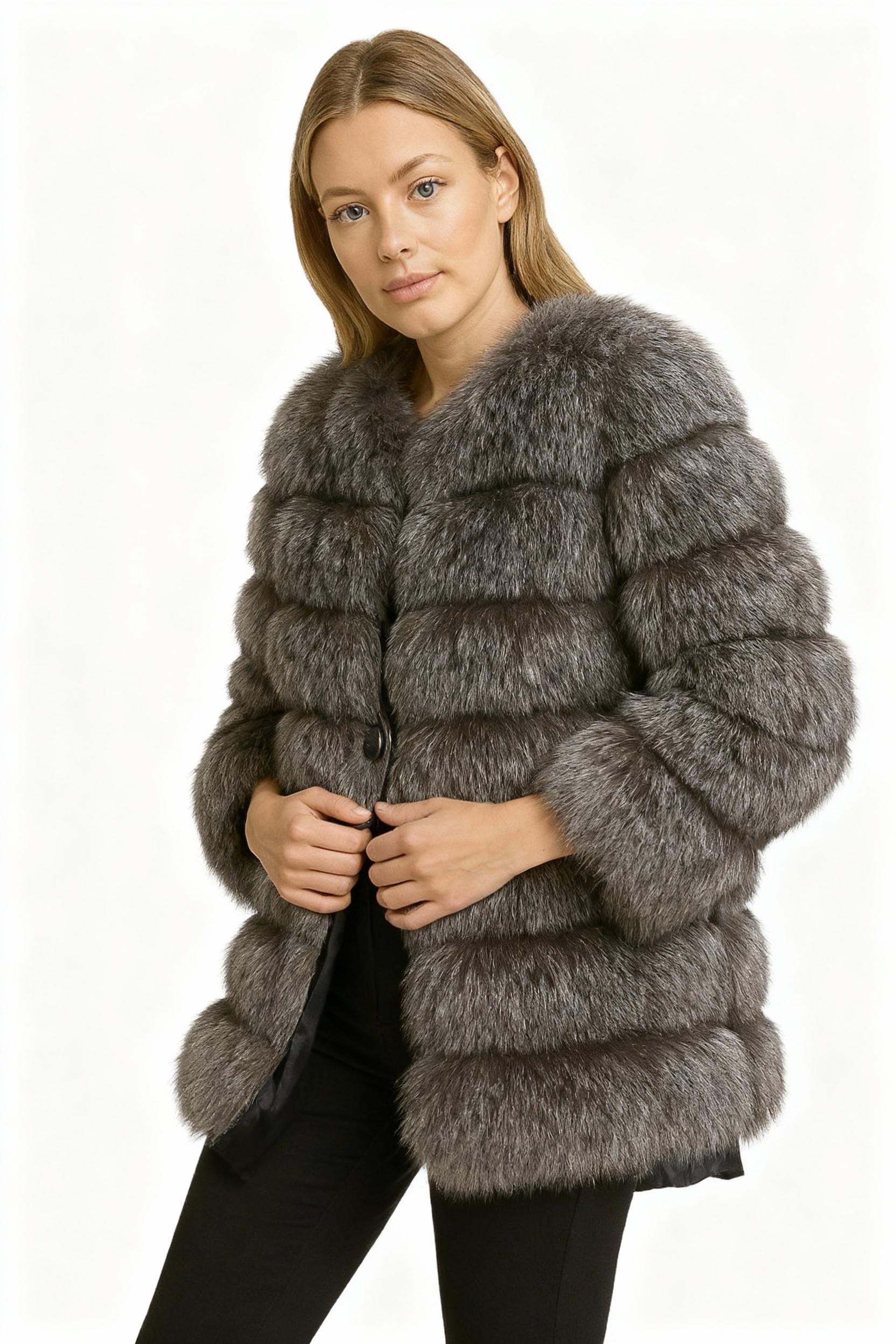 Real Silver Fox Fur Horizontal Jacket – Chic Urban Winter Luxury — image 3