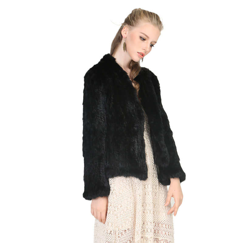 Elegant Black Rabbit Fur Knit Coat – Lightweight Luxury Outerwear — image 2