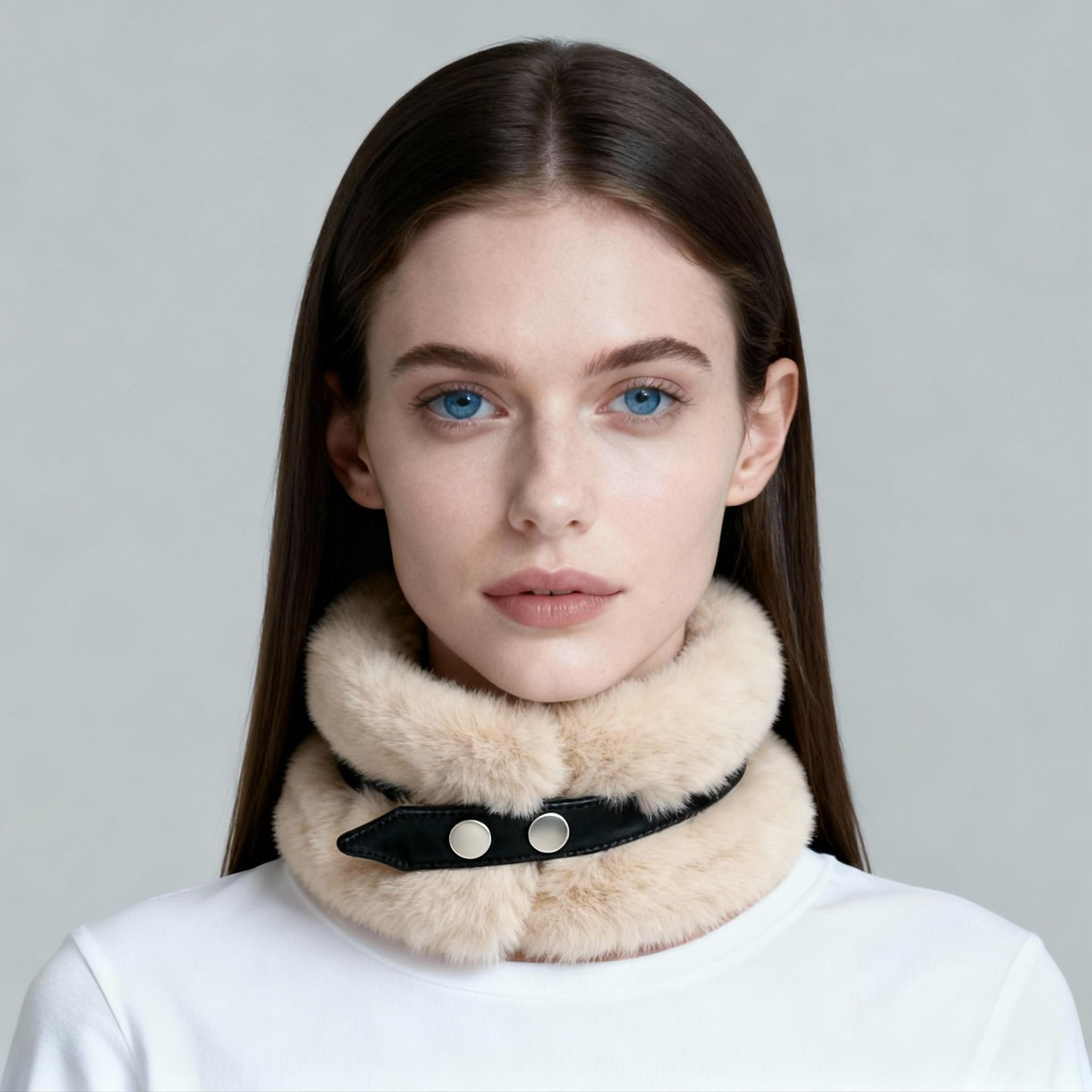 Faux Rex Rabbit Fur Neck Warmer with Leather Buckle – Luxe Comfort for Chilly Days