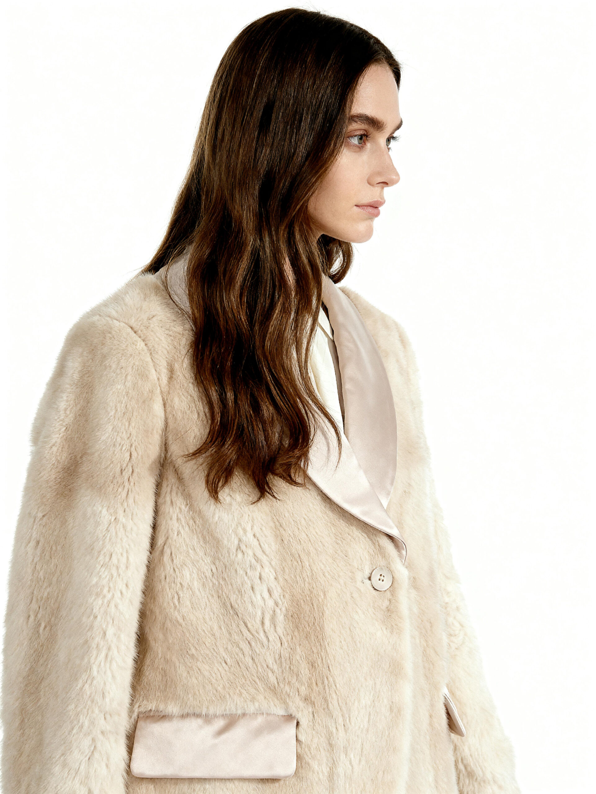 Beige Faux Mink Blazer Jacket Tailored Office Elegance — image 4