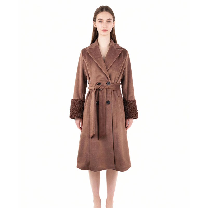 Wool Blend Coat with Faux Fur Cuff Detailing