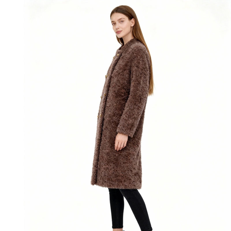 Chocolate Brown Double-Breasted Real Shearling Coat — image 2