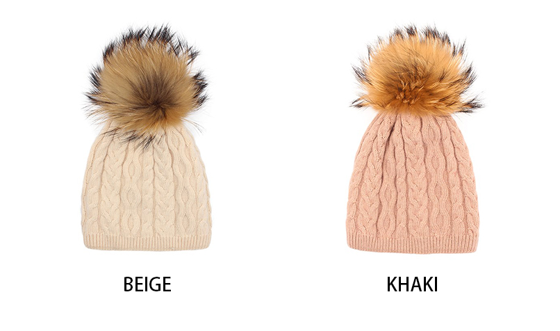 Cable Knit Wool Beanie with Genuine Raccoon Fur Pom – Classic Winter Charm — image 2