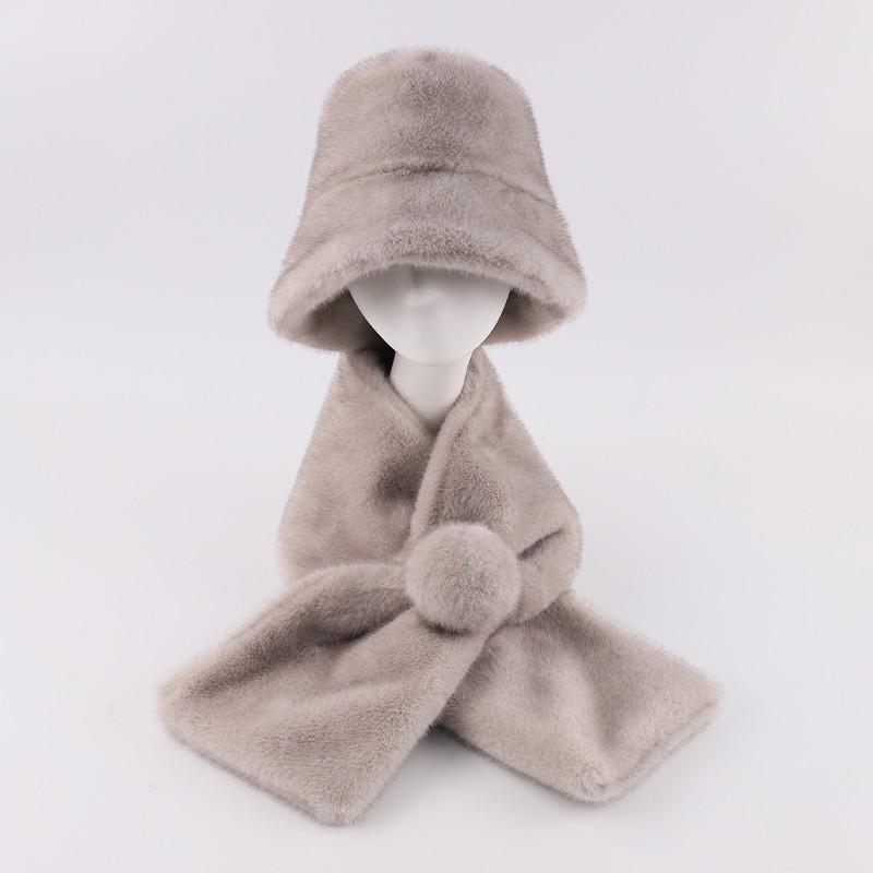 Faux Mink Fur Bucket Hat & Scarf Suit – Winter Luxe Set — image 3
