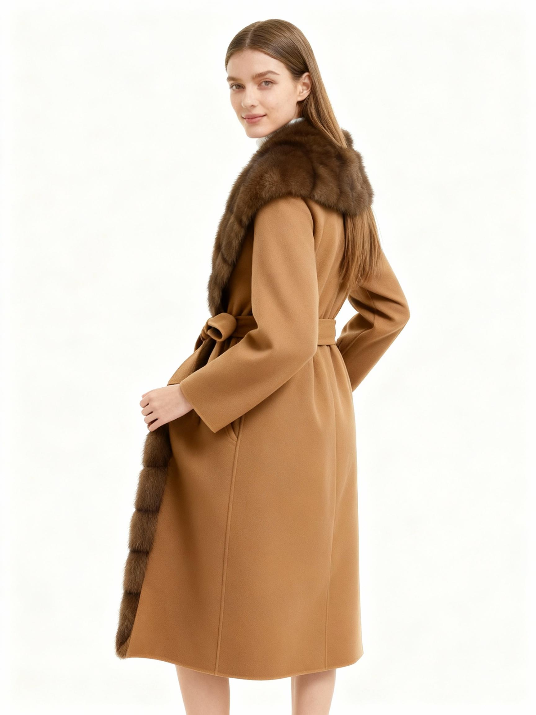 Elegant Wool Wrap Coat with Plush Faux Fur Trim — image 2