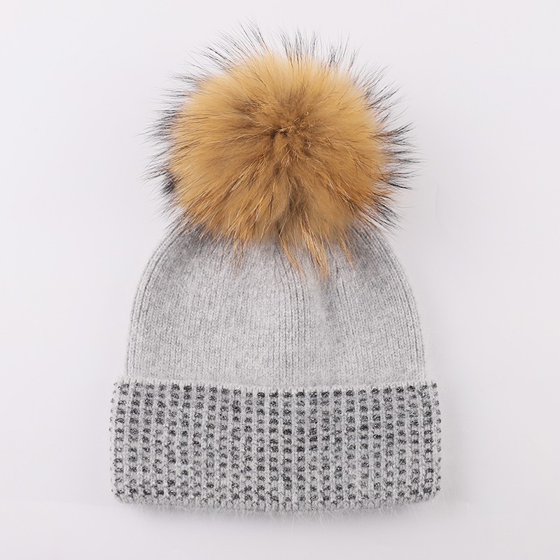 Wool blend knit hat fur pom – Modern Texture Meets Timeless Warmth — image 3