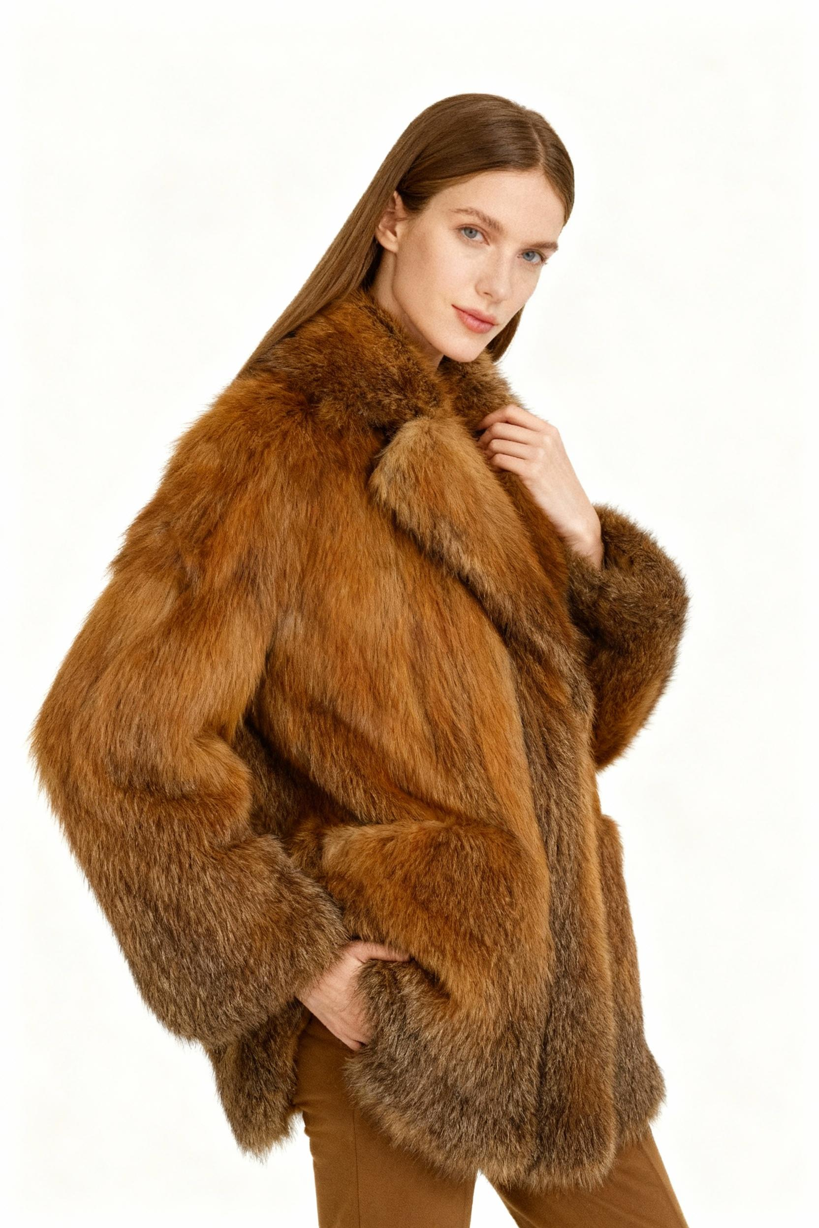 Golden Faux Fur Statement Coat – Classic Luxe Outerwear — image 2