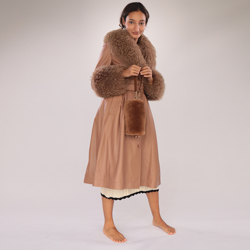 Long Real Sheepskin Trench Coat with Wool Collar & Cuffs — image 3