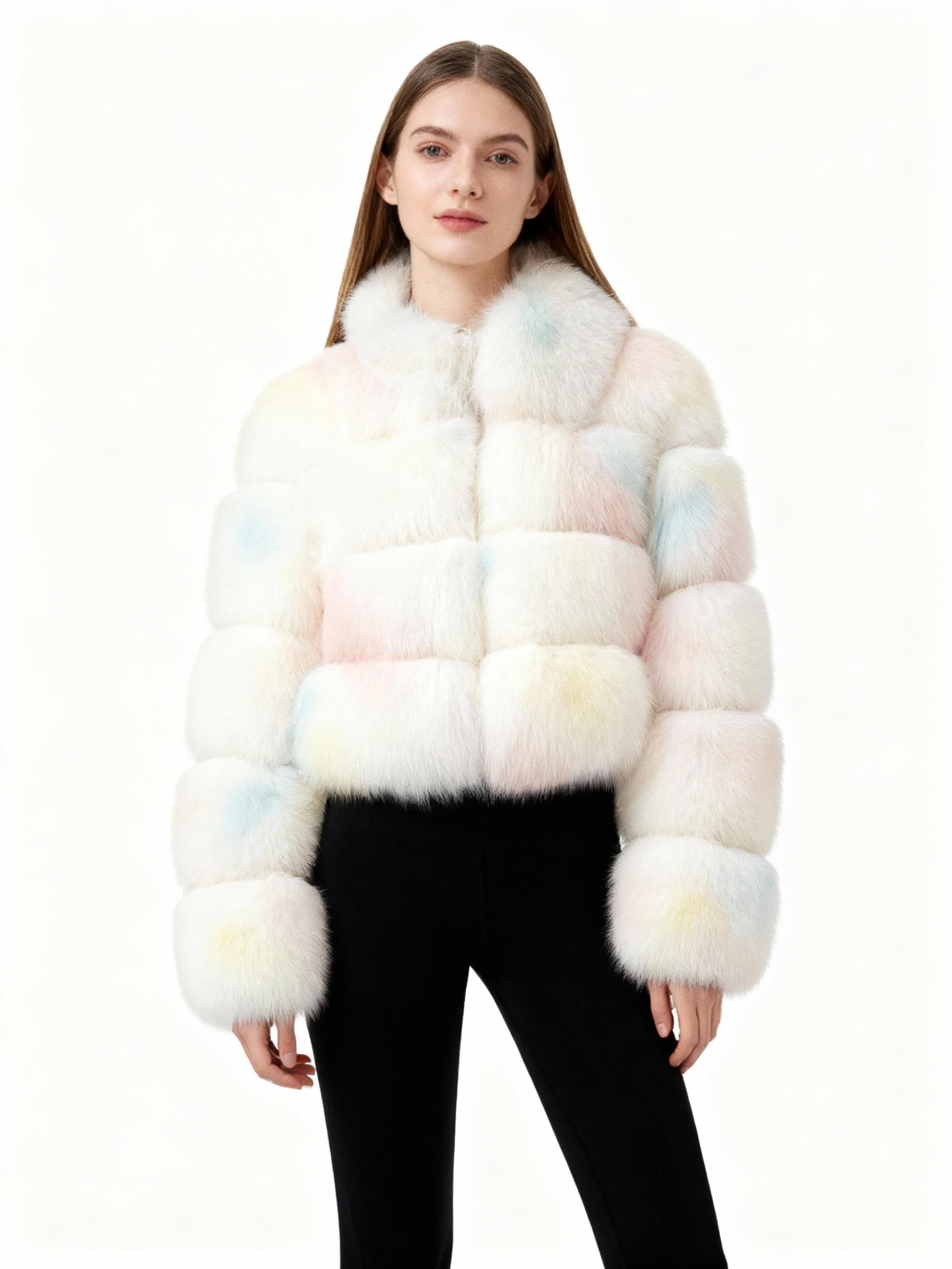 Pastel Dyed Real Fox Fur Coat – Whimsical Winter Luxury