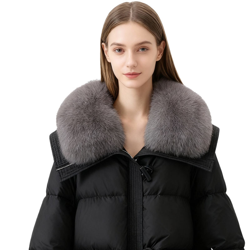Mid-Length Down Coat with Grey Fox Fur Collar — image 2