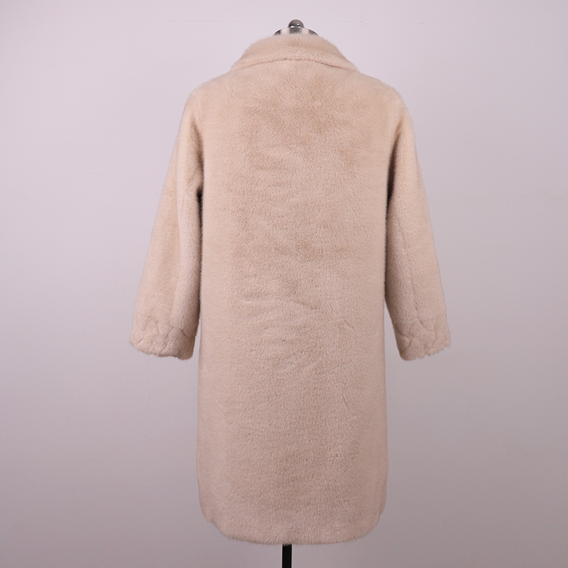 Ivory Faux Fur Coat with Braided Trim Detail — image 3