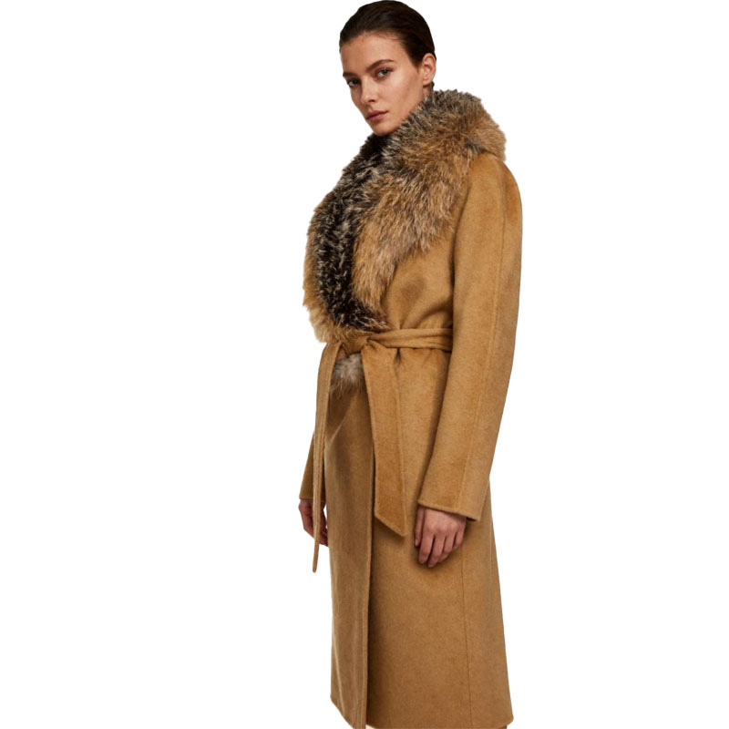 Elegant Camel Wool Coat with Natural Fox Fur Collar – Sophisticated Winter Outerwear — image 2