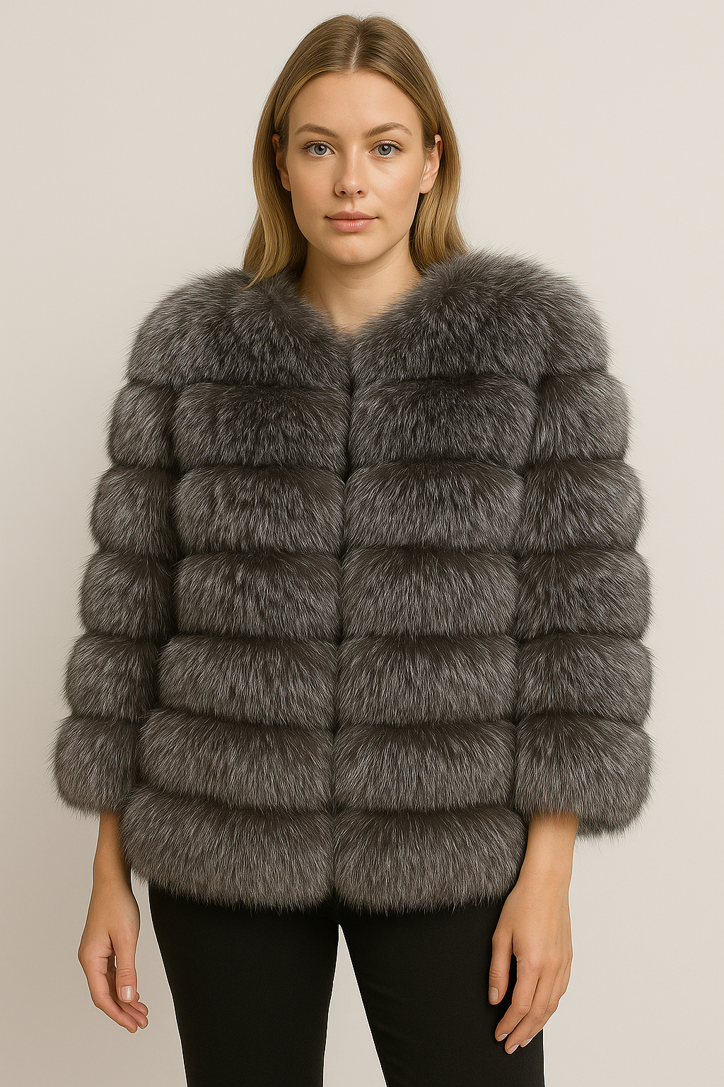 Real Silver Fox Fur Horizontal Jacket – Chic Urban Winter Luxury