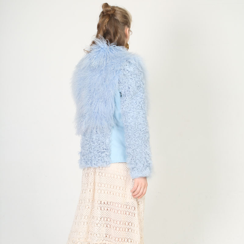 Light Blue Textured Wool Coat with Waist Belt — image 4