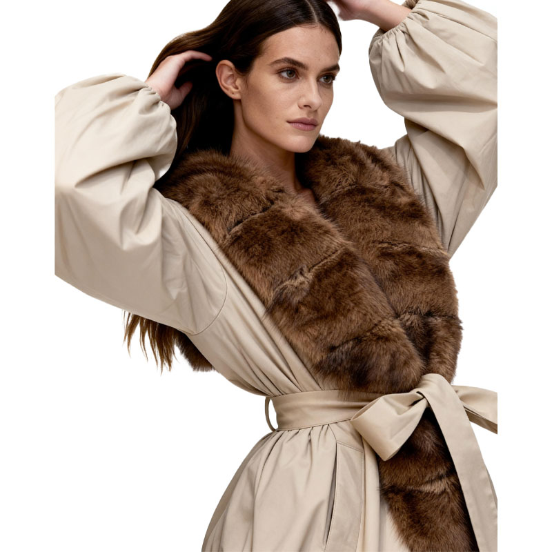 Champagne Down Jacket with Faux Fur Shawl Collar — image 4