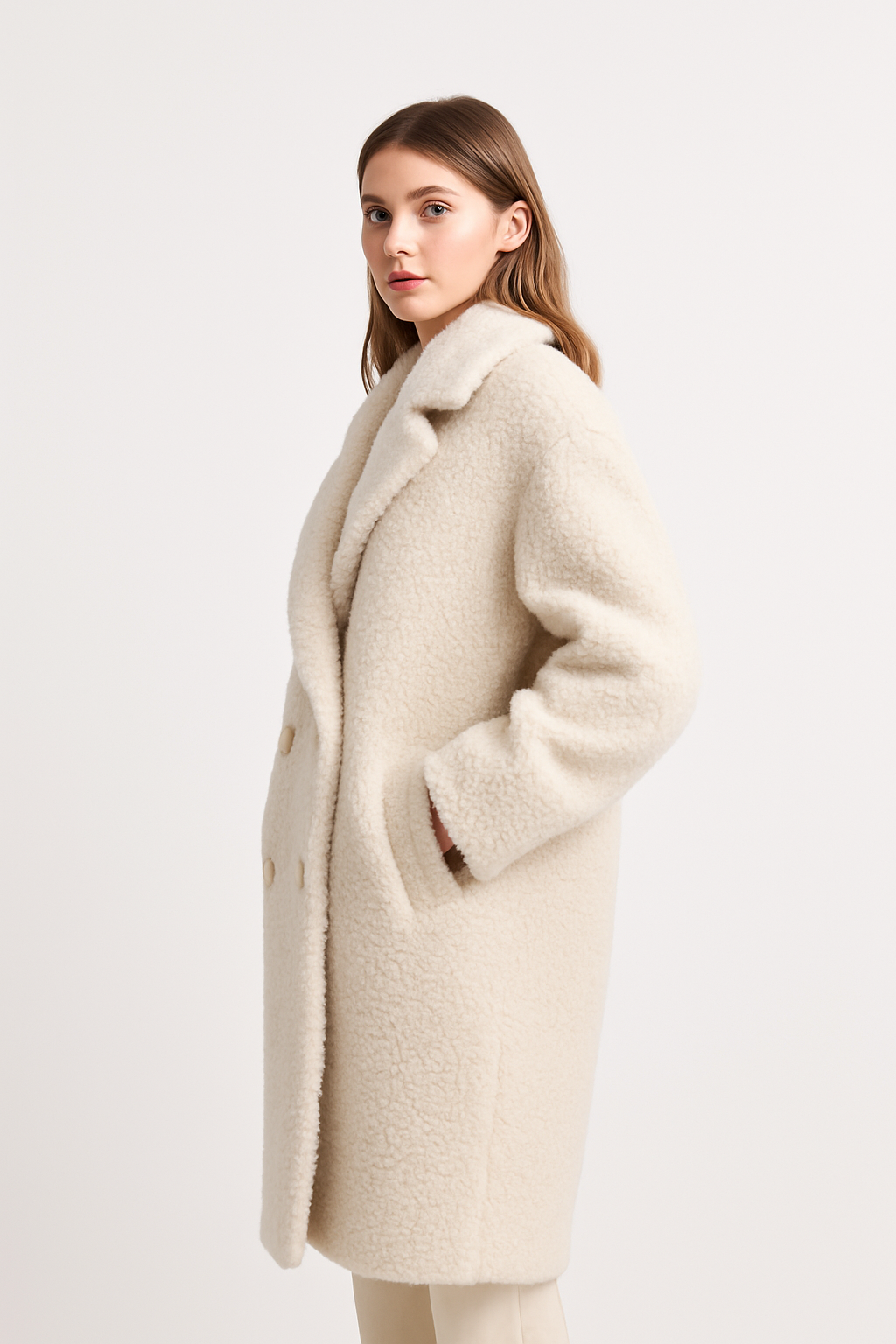 Cream Faux Wool Coat – Minimalist Luxe with Cozy Appeal — image 3