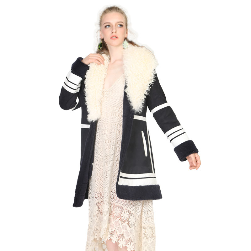Shearling Bomber Coat with Wool Collar – Designer Statement Piece — image 3