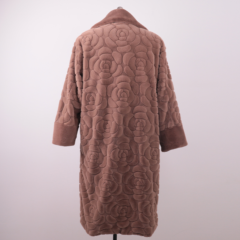 Embossed Rose Pattern Faux Fur Coat – Dusty Mauve — image 3