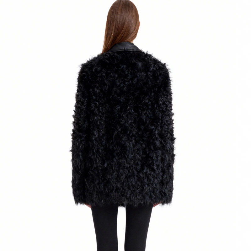 Black Sheepskin Fur Aviator Coat with Leather Trim — image 4