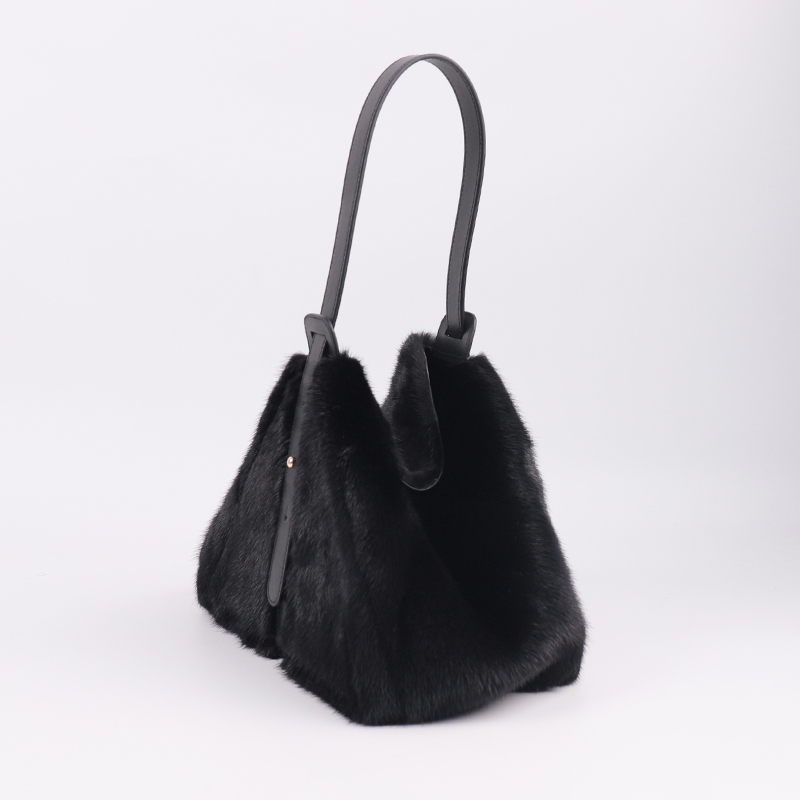 Genuine Mink Fur & Leather Wristlet – Sculptural Luxury in Jet Black — image 3