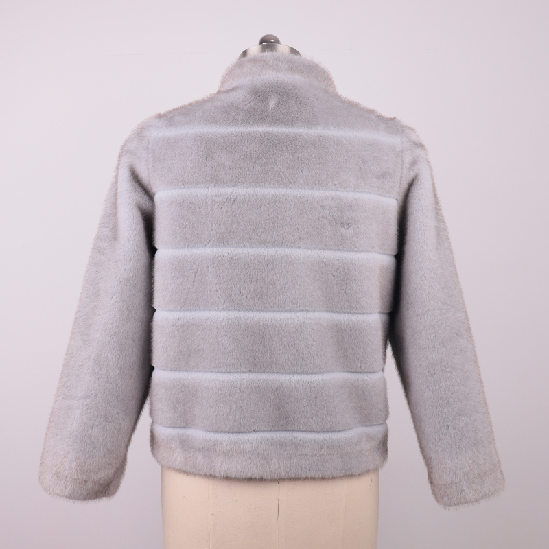 Light Grey Faux Fur Jacket with Stand Collar — image 4
