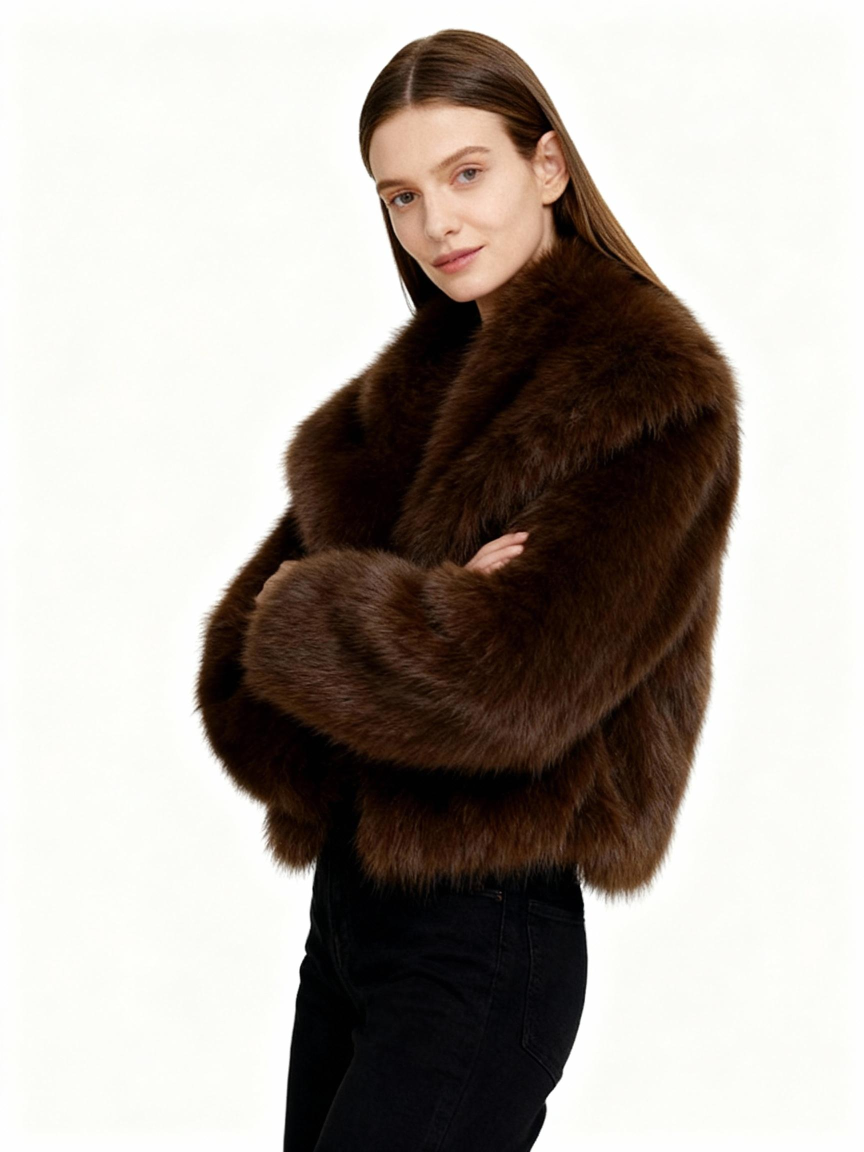 Deep  Faux Fur Cropped Jacket – Guilt-Free Warmth — image 2