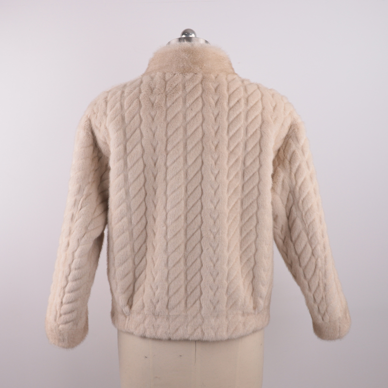 Short Ivory Faux Fur Jacket with Braided Cable Pattern — image 4