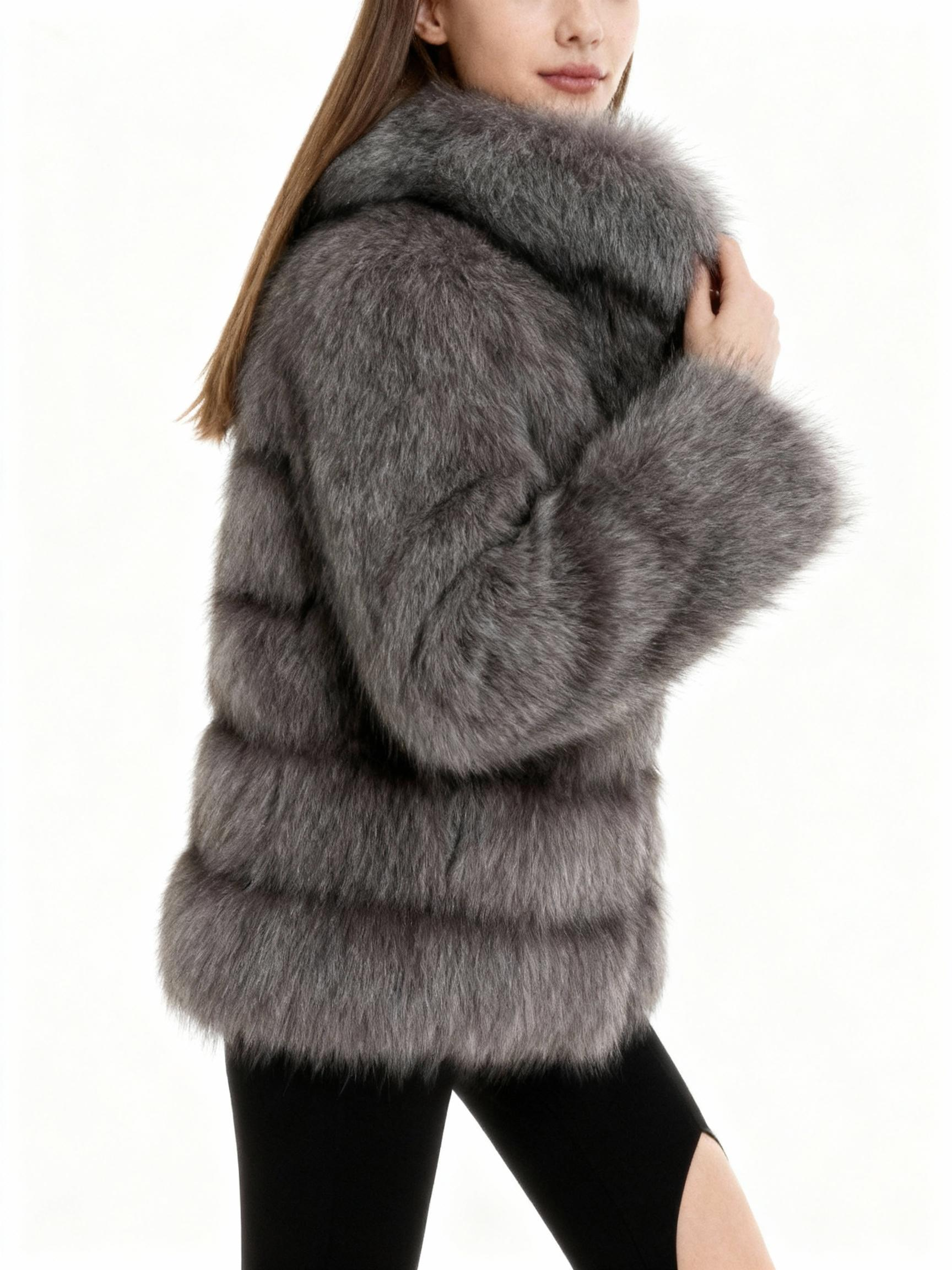 Real Silver Fox Fur Coat – Elegant Full-Sleeve Luxury Outerwear — image 2