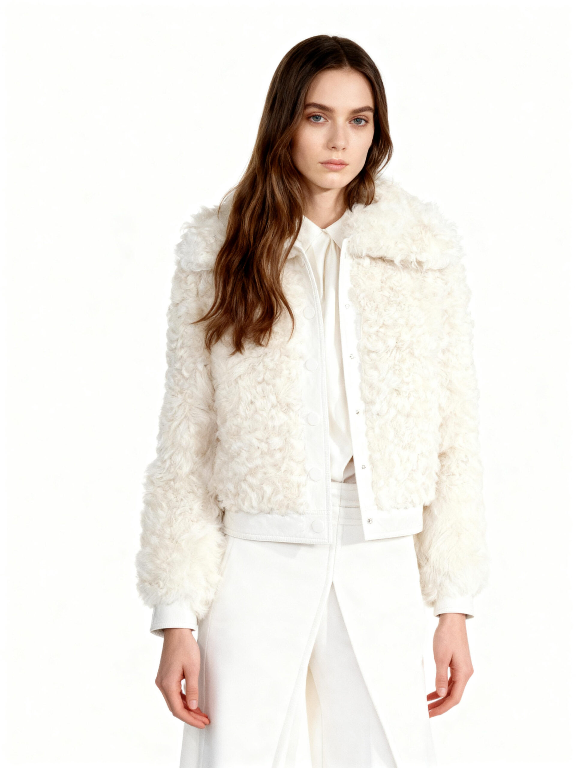 Cream Faux Shearling Cropped Jacket – Elegant Office Outerwear — image 5