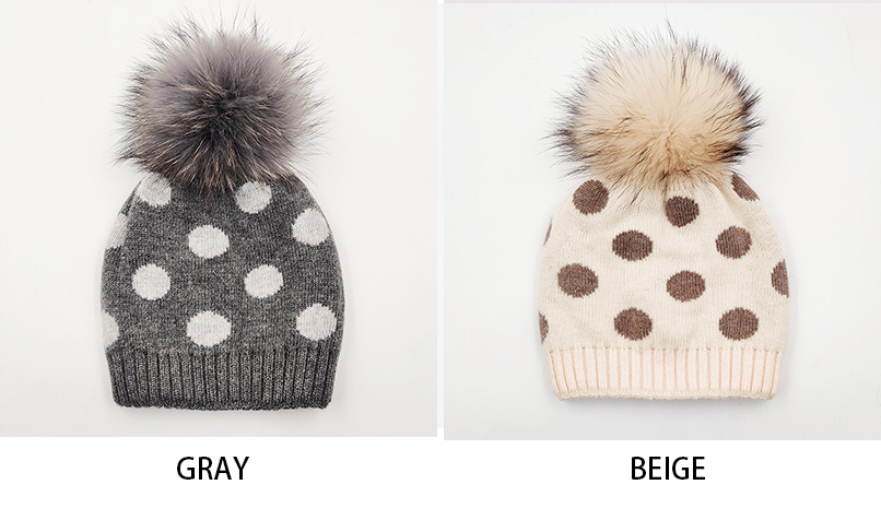 Angora Polka Dot Knit Beanie with Real Raccoon Fur Pom – Whimsy Meets Warmth — image 5