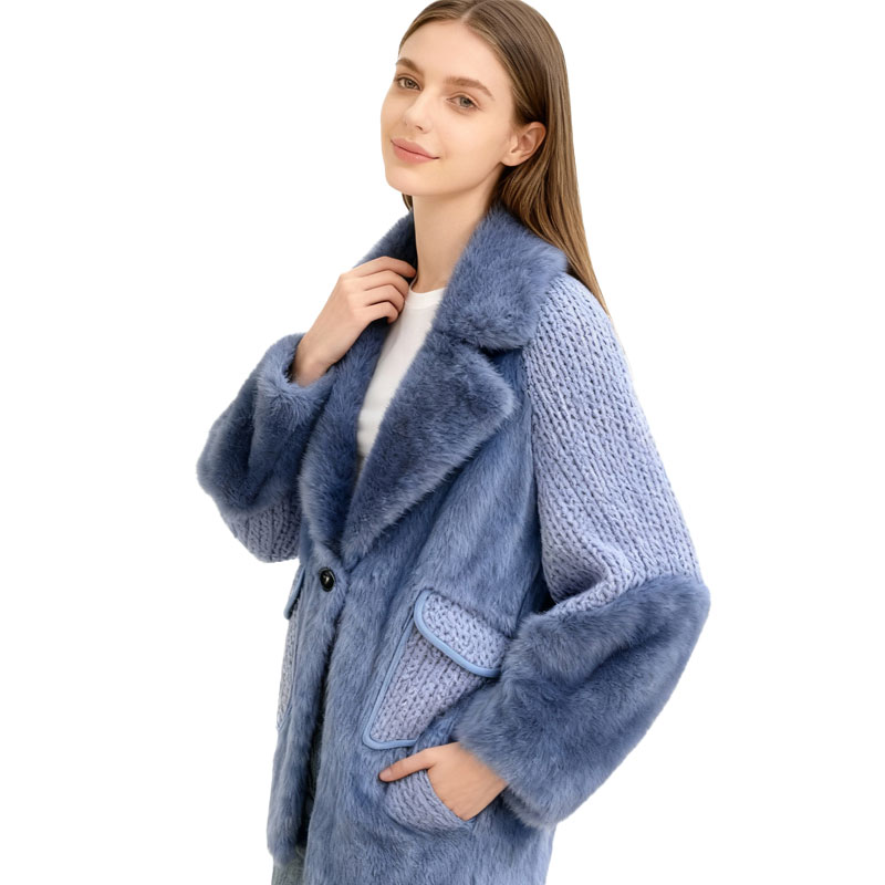Lavender Knit & Faux Mink Fur Hybrid Coat — image 2
