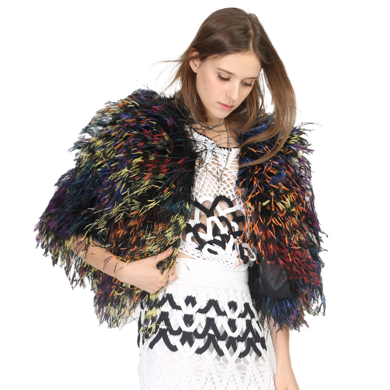 Real Colorful Ostrich Feather Shawl — Rainbow Edition