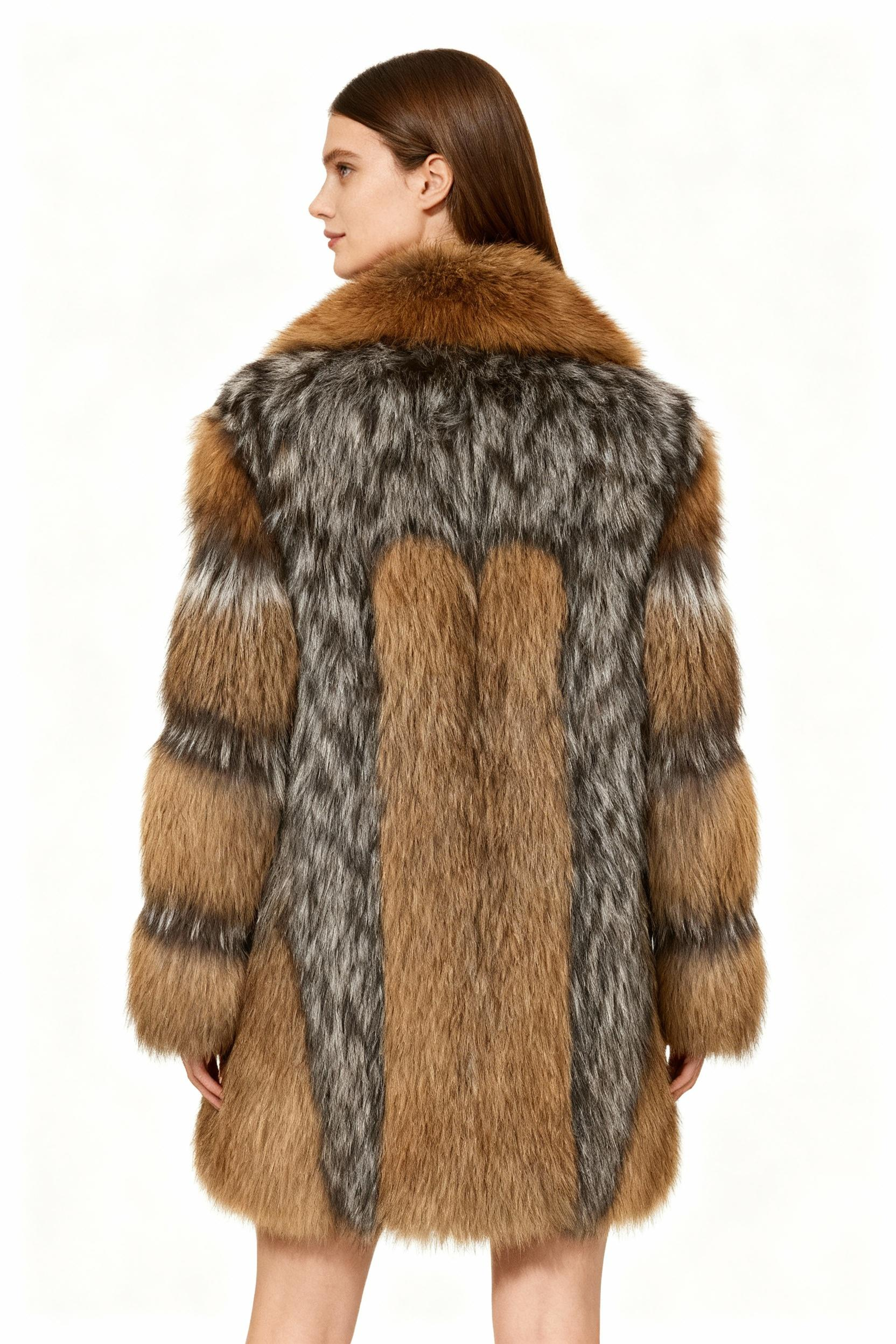 Luxe Silver & Gold Real Fox Fur Coat – Statement Outerwear for Premium Winter Collections — image 5