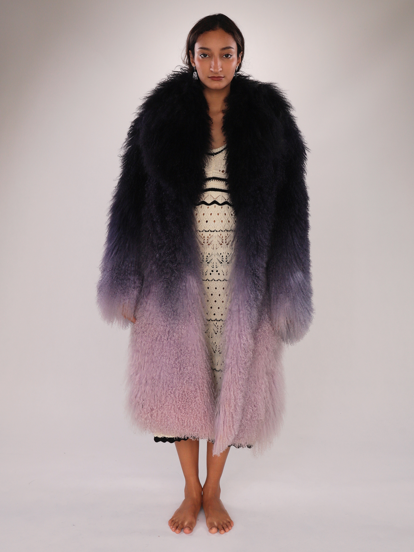 Long Gradient Beach Wool Coat – Real Shearling Luxury for Women