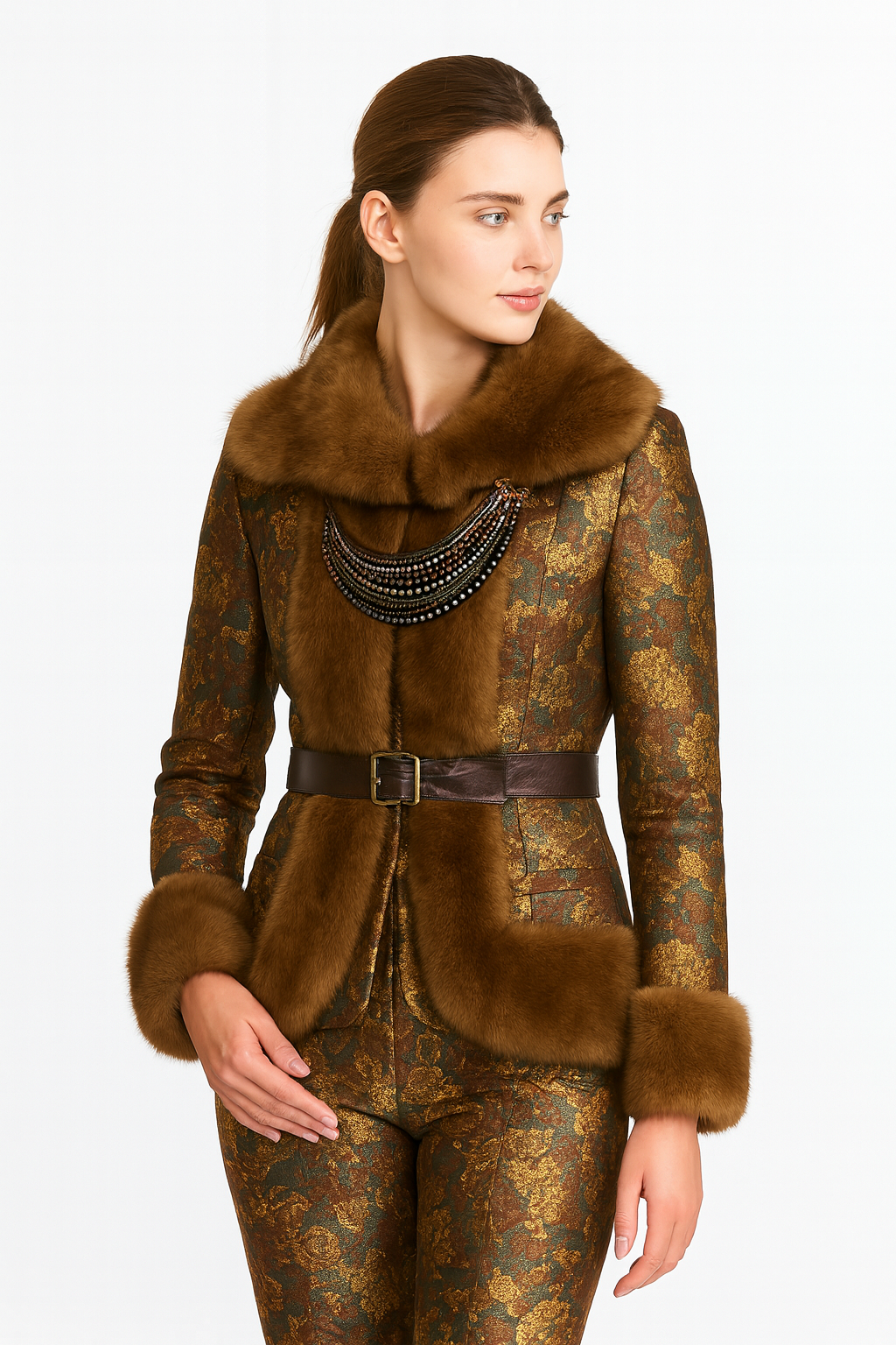 Vintage Baroque Faux Fur-Trimmed Suit – Retro Luxe Reinvented — image 3
