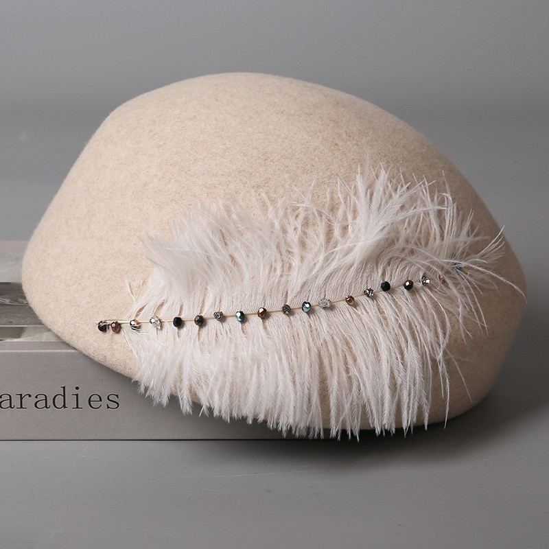 Elegant Wool Felt Cloche Hat with Feather & Gem Trim — image 4