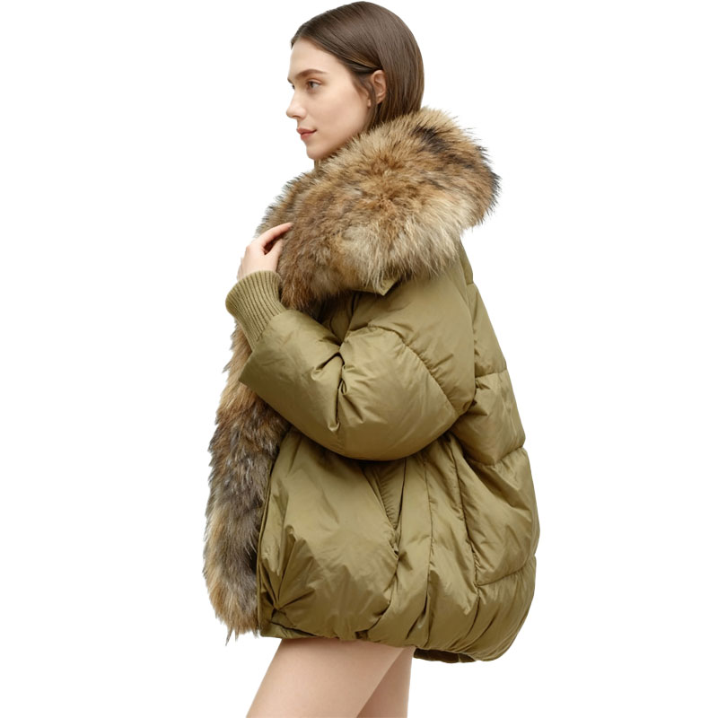 Olive Down Puffer with Oversized Raccoon Fur Collar — image 3