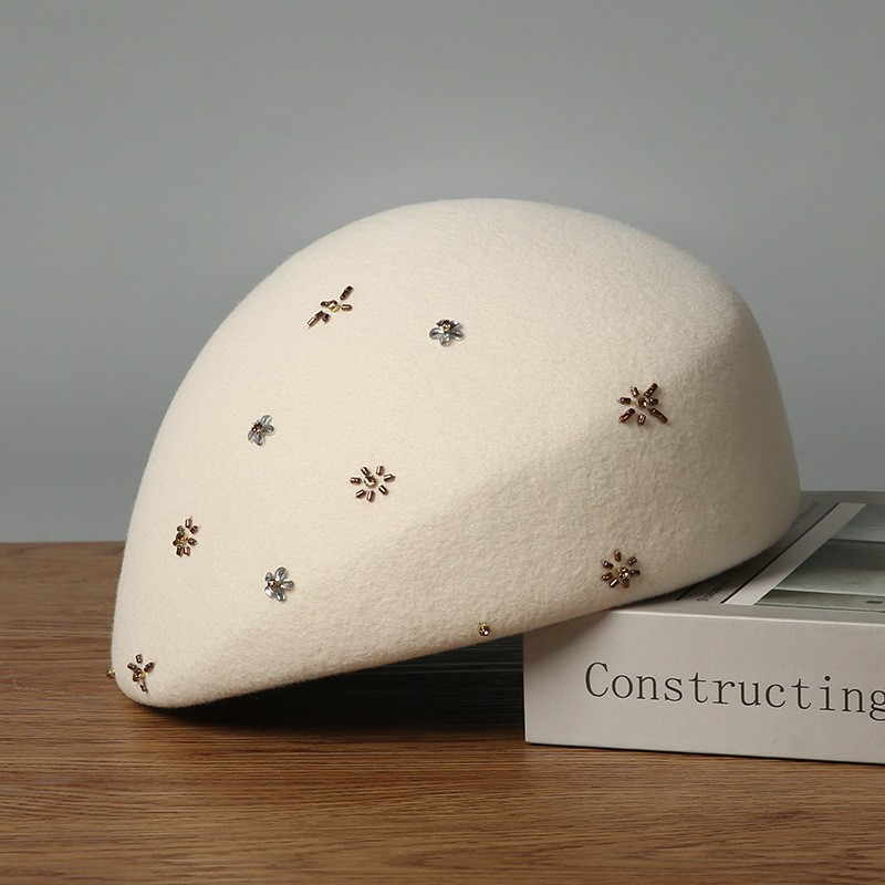 Classic Black Wool Beret with Hand-Embroidered Accents — image 3