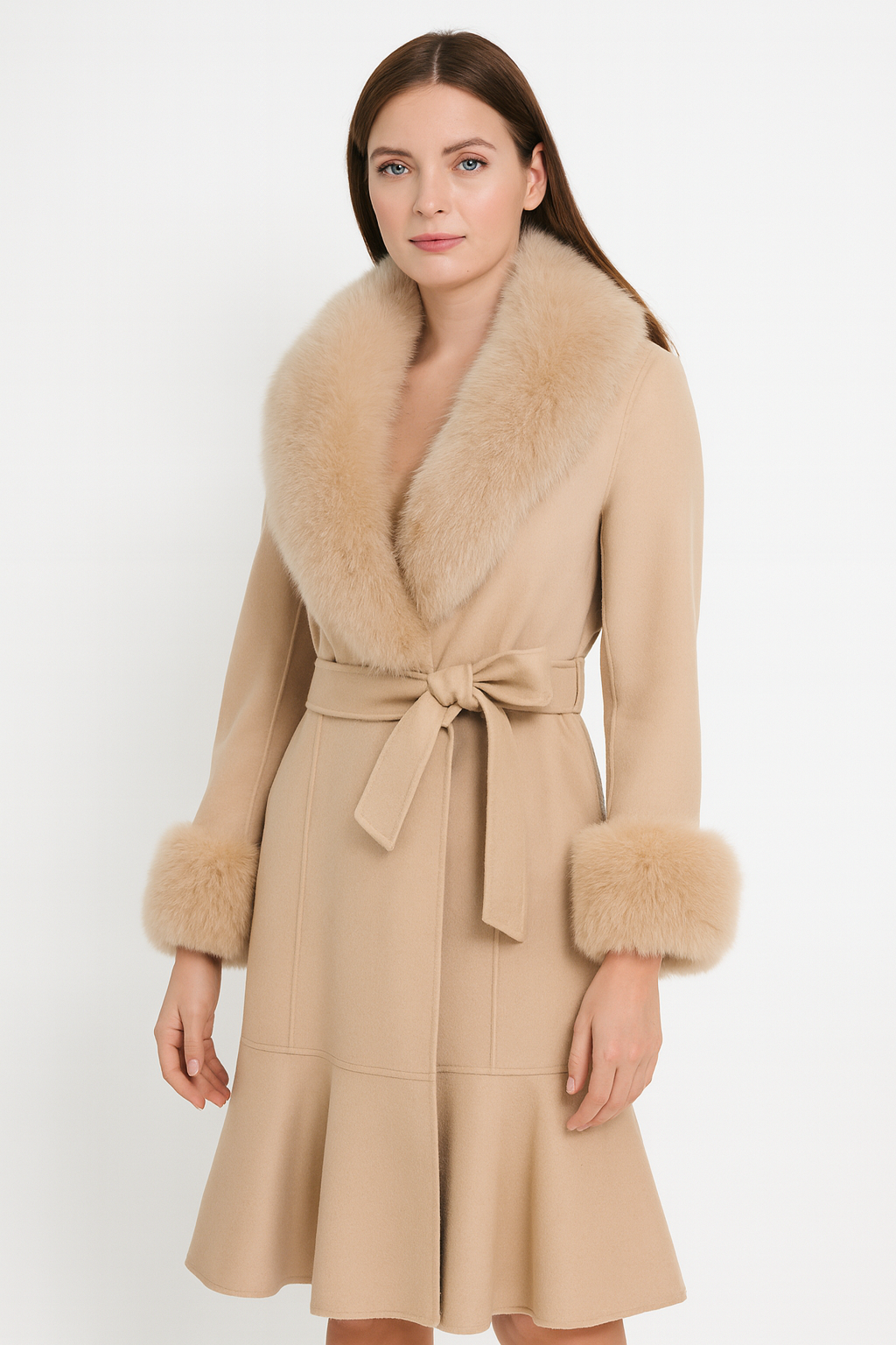 Chic Wool Trench with Fox Fur Trim for Young Modern Women — image 4