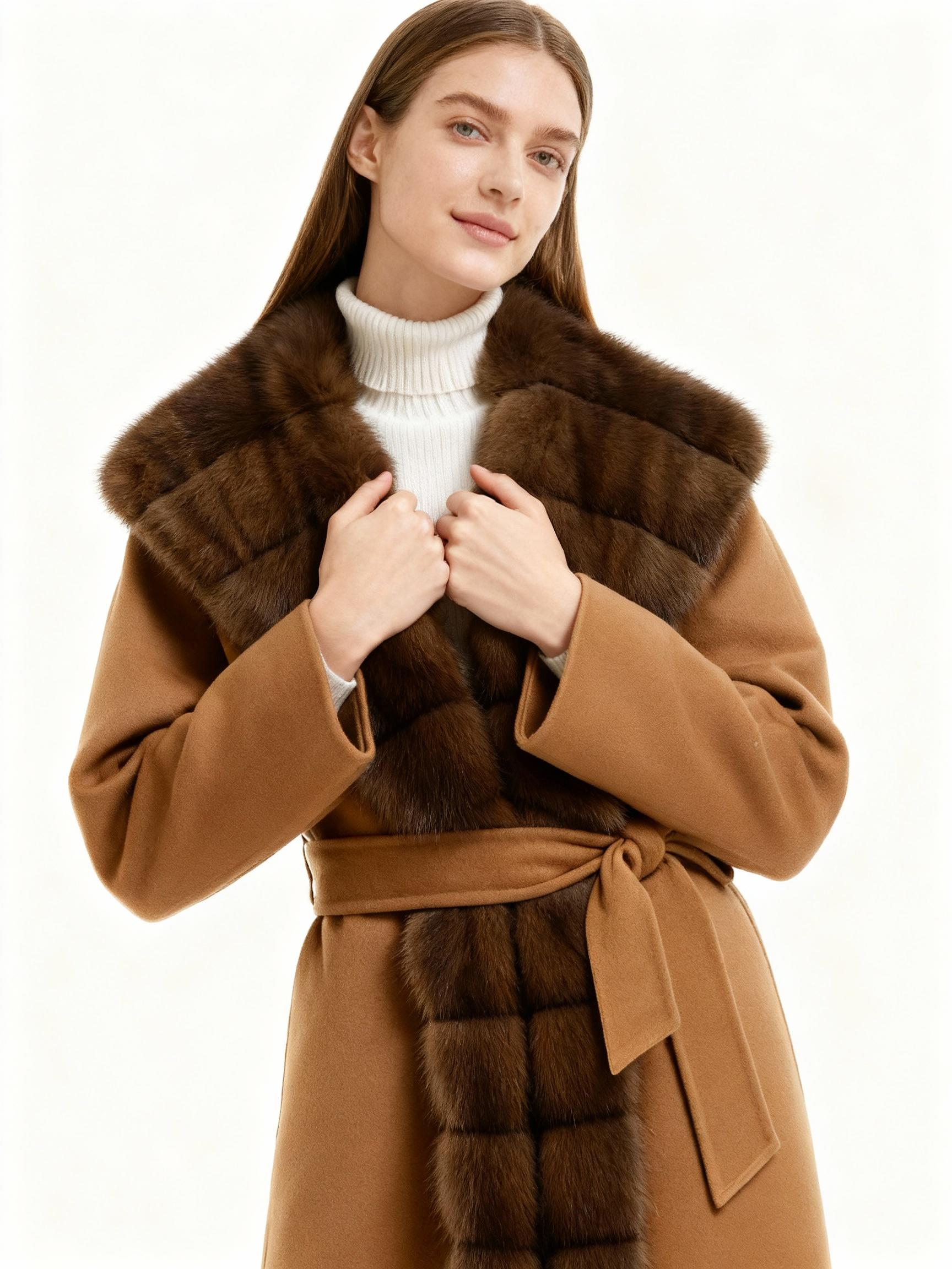 Elegant Wool Wrap Coat with Plush Faux Fur Trim — image 3