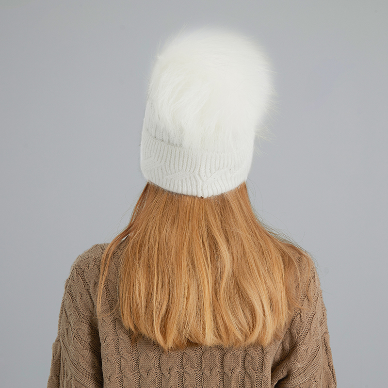 Angora Knit Beanie with Detachable Genuine Raccoon Fur Pom – Winter Elegance Redefined — image 5