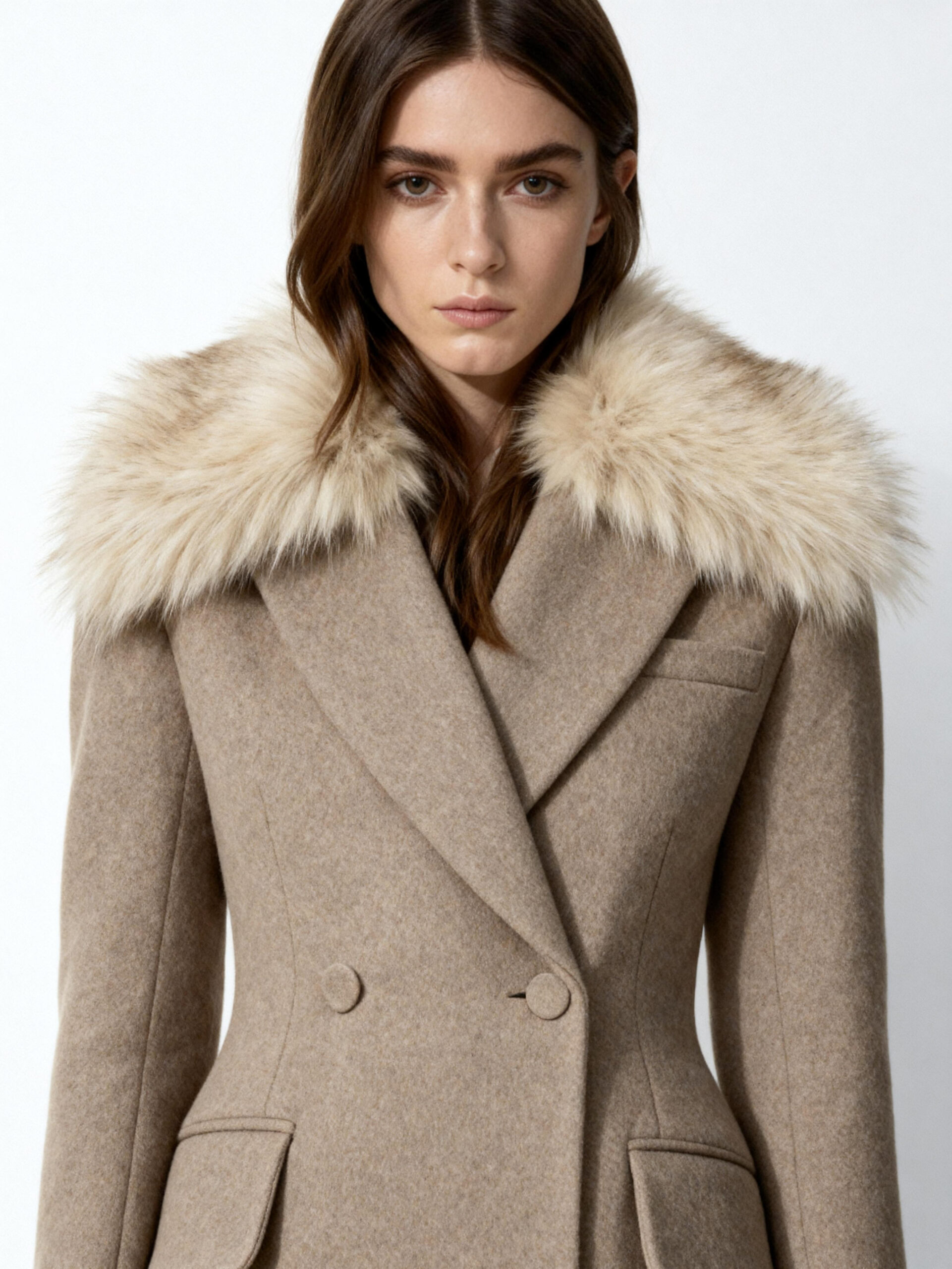 Camel Wool Coat with Dramatic Fox Fur Collar for Executives — image 3